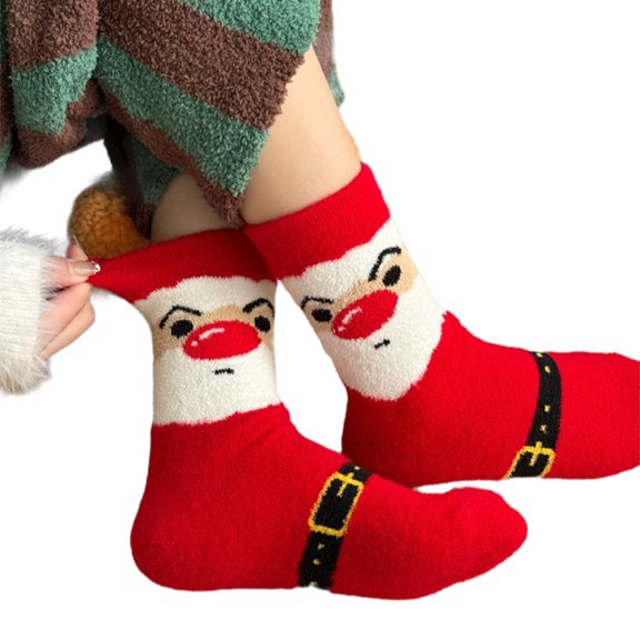 Coral Fleece Floor Calf Socks Christmas Pattern Indoor Home Slippers Hosiery Winter Thermal Warm Fuzzy for Women Men