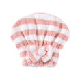 thumbnail image 1 of Coral Fleece Pink Striped Bowknot Hair Drying Cap - Bathing Turban, Head Towel - Absorbent Quick-Dry Thickened No-Blow Drying, Striped Pattern, Princess Style Bowknot Design - For, 1 of 2