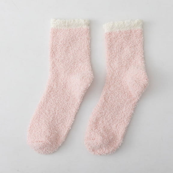 Coral Fleece Sleep Socks - Winter Home Floor Slipper Socks for Women Men (Plush & Warm) Under 5$, Yubnlvae Fuzzy Socks for Women with Grips Plush Fuzzy , Pink, One Size