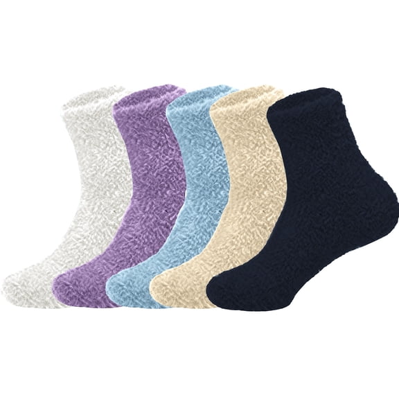 Coral Fleece Socks 5-Pack for Men and Women, Thermal Plush Winter Sleep Socks, Non-Shedding Soft Warm Socks, Multi-Color Assorted Pack, Cozy Home Wear, All Season Comfort - G