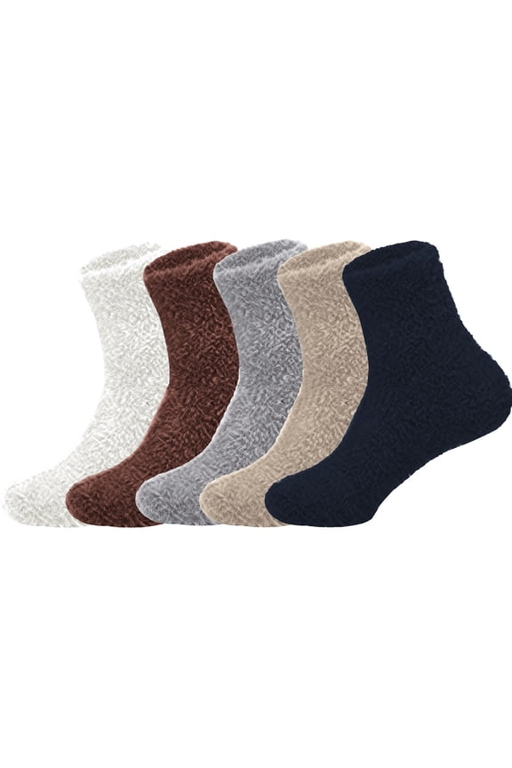 Coral Fleece Socks for Men and Women, 5 Pairs Thickened Warm Long Socks, Non Shedding Solid Color Sleep Socks, Soft Cozy Socks for Winter, Indoor Lounge and Bed