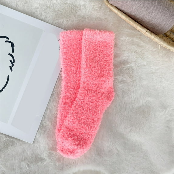 Coral Fleece Socks for Men and Women, Thickened Warm Long Socks for Winter, Non-Shedding Solid Color Sleep Socks, Cozy Fuzzy Floor Socks for Home, Bed and Indoor Lounging