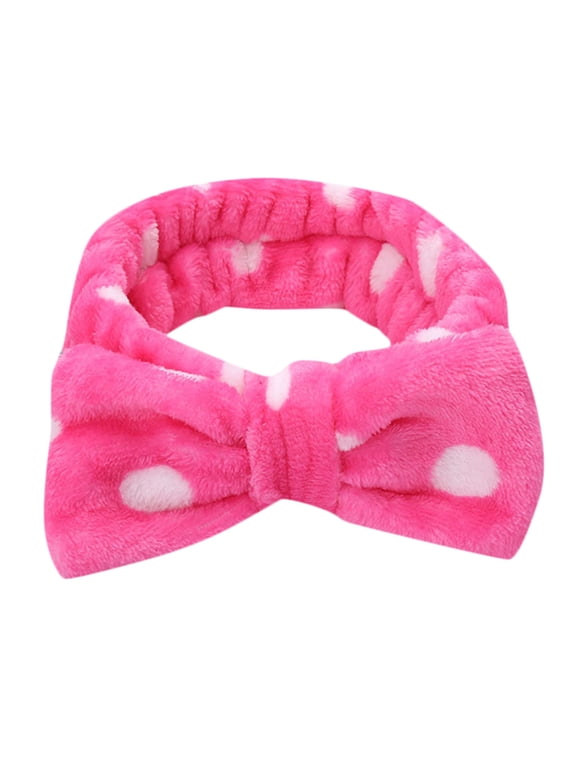 Coral Fleece Spa Headband for Women - Soft Plush Face Washing Hair Hoop with Bowknot, High Stretch Elastic Hair Wrap, Makeup Skincare Bathroom Hair Accessory L
