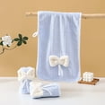 thumbnail image 1 of Coral Fleece Striped Bow Towel, 23"x11" Soft Quick Dry Bath Hand Towel, Decorative Ribbon Design for Guest Bathroom, Absorbent Lightweight, Blue, 1 of 6