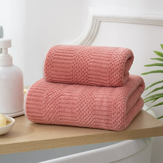 Coral Fleece Towel Set | 2-Piece Soft Absorbent Bath and Face Towels | Durable Quick-Dry Striped Design | Multiple Colors | 35x75cm & 70x140cm | Polyester | Home Bathroom Essentials