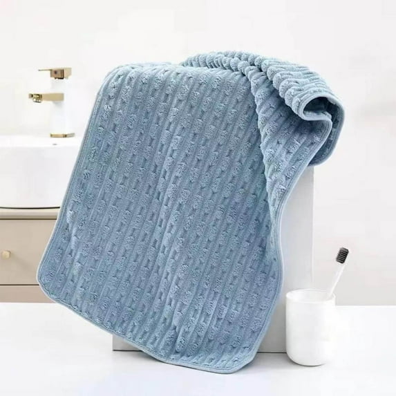 Coral Fleece Velvet Bath Towel - Ultra Soft & Anti-Pilling (13.8x29.5in / 35x75cm) - Super Absorbent, Quick-Dry for Sensitive Skin, Multiple Colors Blue