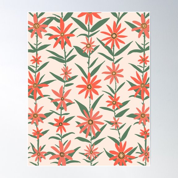 Coral Floral Handdrawn Pattern Poster Wall Art, Modern Wall Decor For Living Room Bedroom, 8x12 UNFRAMED