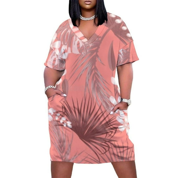 Coral Floral Tropical Seamless Pattern Women's Summer Short Sleeve Casual Dresses Party Dress