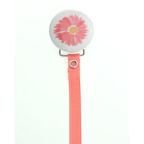 Coral Flower Pacifier Clip with Matching Ribbon