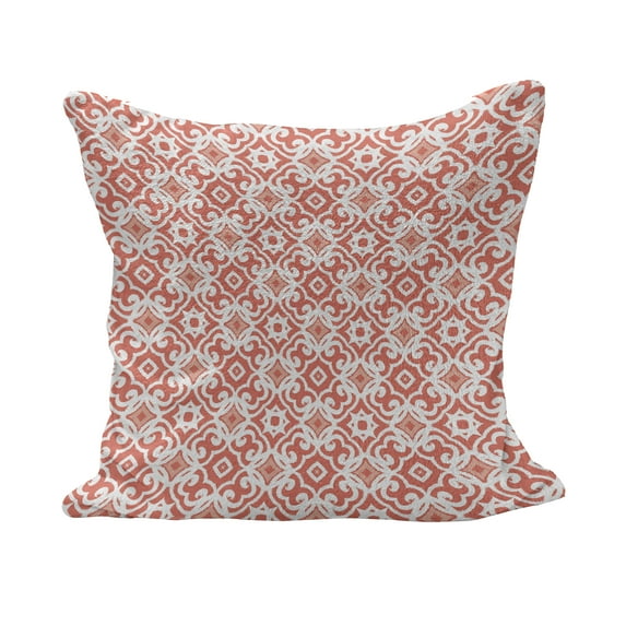 Coral Fluffy Throw Pillow Cushion Cover, Geometric Art Deco Pattern with Lacing Shapes 30s Style Vintage Motifs, Decorative Square Accent Pillow Case, 28" x 28", Coral Pale Coral White, by Ambesonne