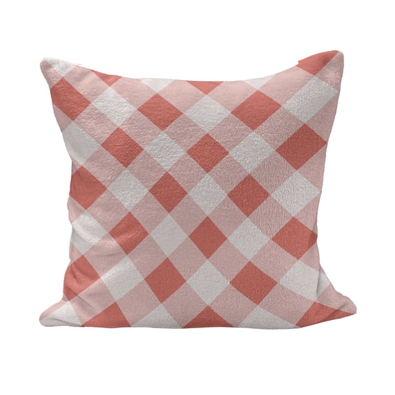 Coral Fluffy Throw Pillow Cushion Cover, Vintage Style Art Geometrical Mosaic Diagonal Fractal Old Tartan Motif Image Print, Decorative Square Accent Pillow Case, 24" x 24", Coral Cream, by Ambesonne
