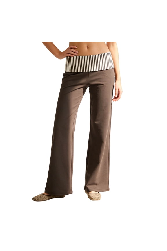 Coral Fold Over Pants for Women,Casual Trousers Low Rise Relaxed Straight Leg Pants With Folded Waistband Comfortable Daily Wear(Brown,M)