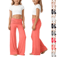 thumbnail image 1 of Coral Fold Over Pants for Women Loose Foldover Yoga Pants Ruched Waist Casual Palazzo Pants Flare Wide Leg Leggings Black Watermelon Red 130, 1 of 8