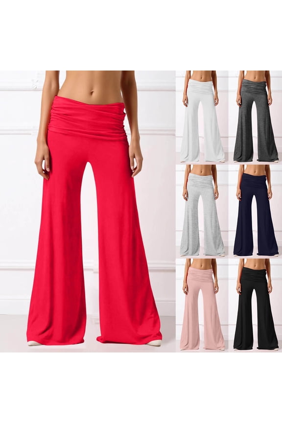 Coral Fold Over Yoga Pants 2026 Wide Leg Loose Fit Lounge Pant with Ruched Waist Sports Leggings