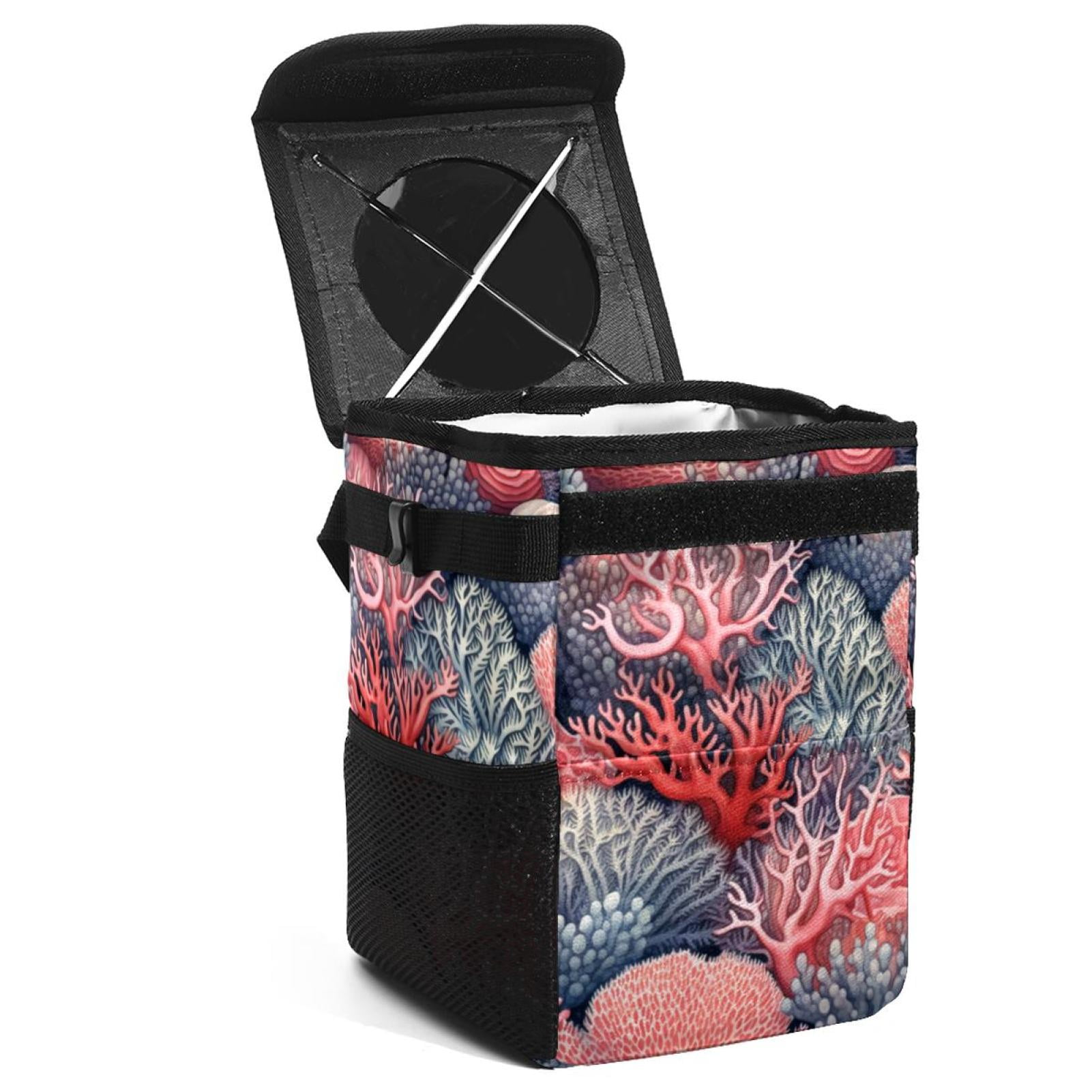 Coral Foldable Car Garbage Can Trash Can for Car, with Lid, Leak-Proof ...