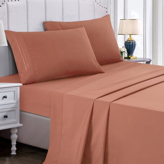 Premium Hotel Style 4 Piece Sheet Set in Rich and Soft Hand (Coral, Full)