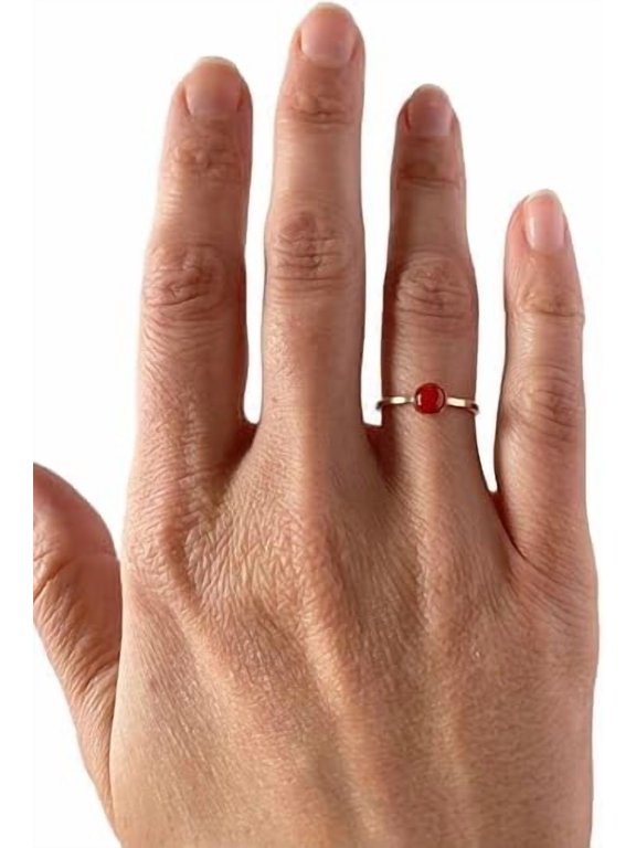 Coral Gemstone ring, Natural Coral Tiny ring, Aries birthstone, womens ring, gold micron ring, 925 Sterling Silver, Fine Jewelry, dainty Ring, Minimal Stackable Ring