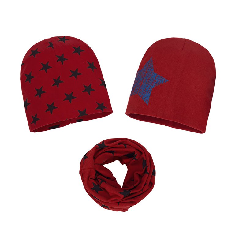 Coral Hat 3PC Toddler Baby Autumn Winter Hat Cap Stars Prints Hats Kids Scarf Collars Sets Toddler Kid