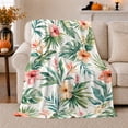 thumbnail image 1 of Coral Hibiscus with Soft Palm Leaves, Serene Botanical Style for Flower Lovers, Gentle Island Garden and decorative theme Gift, Soft Flannel Blanket for Sunroom and Guest Room, Home Decor, 1 of 9