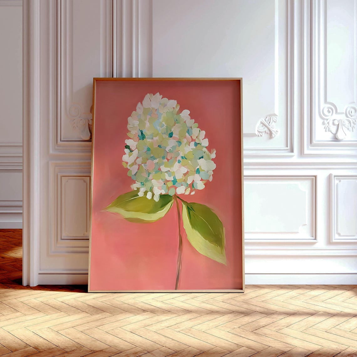 Photo inspiration: Coral Hydrangea Art Scandinavian Floral Decor Stretched Canvas Photo Inspiration