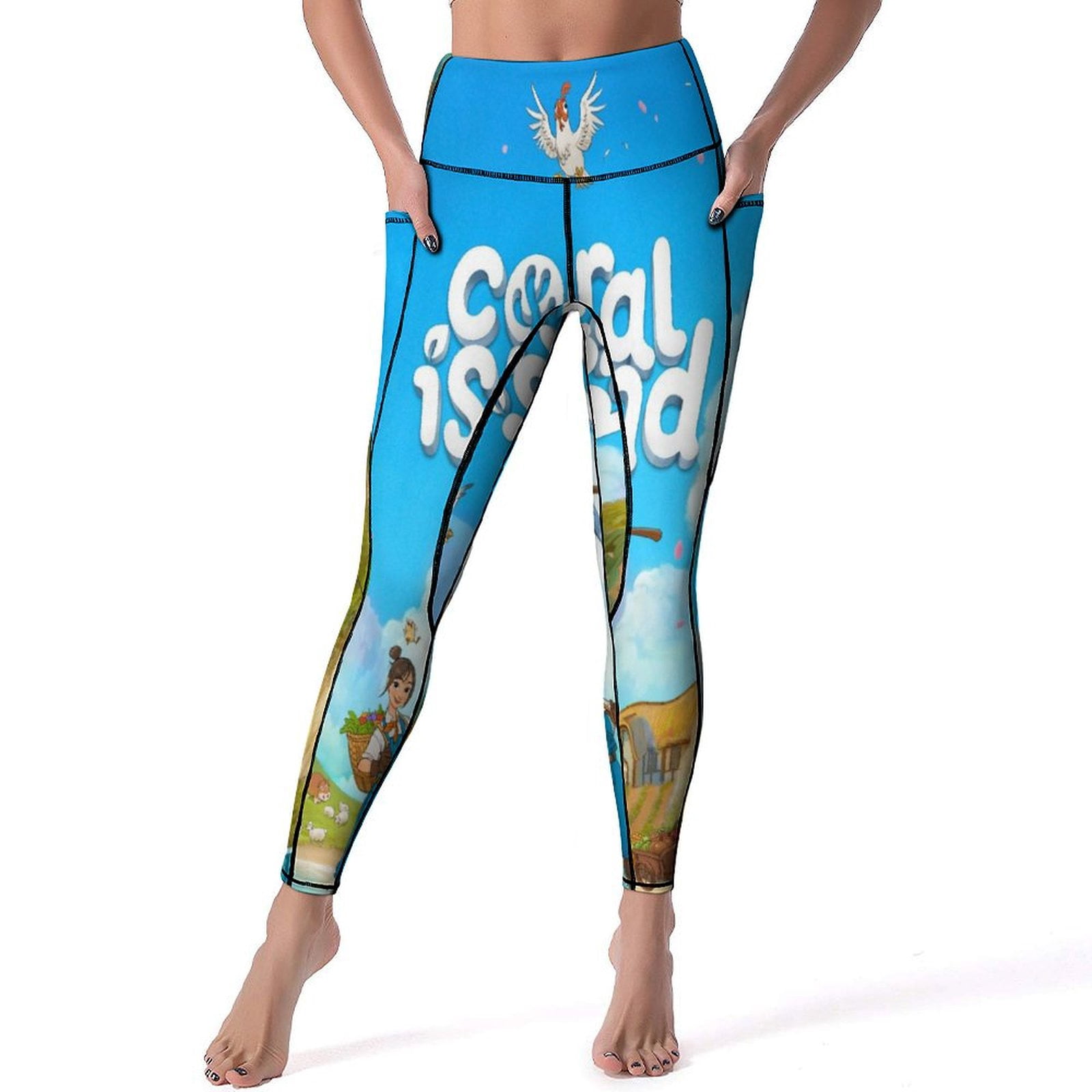 Coral Island Women's Yoga Pants with Double Pockets High Waisted Yoga