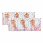 Coral Jellyfish Coastal Valances for Windows, Decorative Rod Pocket Window Valance Curtains, Summer Ocean Coral Pink Short Curtain Drapes for Kitchen/Bathroom/Living Room, 2 Panels, 42" W x 12" L
