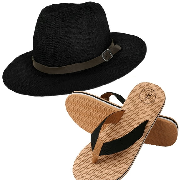 Coral Jones Women's Floppy Straw Hat and Foam Flip Flop Sandals Set US Women's Shoe Sizes 7-10