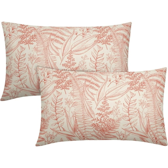 Coral Leaf Plant Lumbar Pillow Covers 12X20 Inch Herbs Botanical Fern Vintage Leaves Floral Decorative Pillow Cases Set of 2 Throw Pillows Farmhouse Home Decor for Sofa Couch Cushion Outdoor