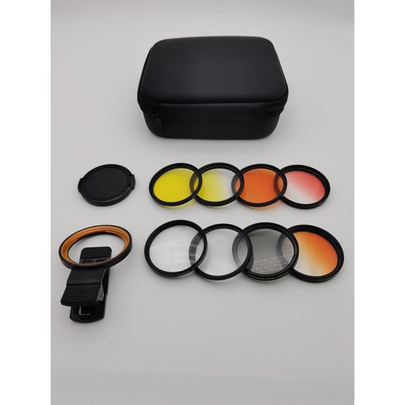 Coral Lens Set, Smartphone Reef Lens Kits, 1 Dust Case, 2 Clips, 8 Lenses: Yellow, Orange, Gradual Yellow Orange Pink, Star6, CPL, Macro