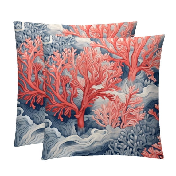 Coral Luxurious Velvet Throw Pillow Inserts with Unique Patterns - Set of 2 (16x16, 18x18, 20x20 Inches) for Bed, Chair Pillow Covers for Any Occasion