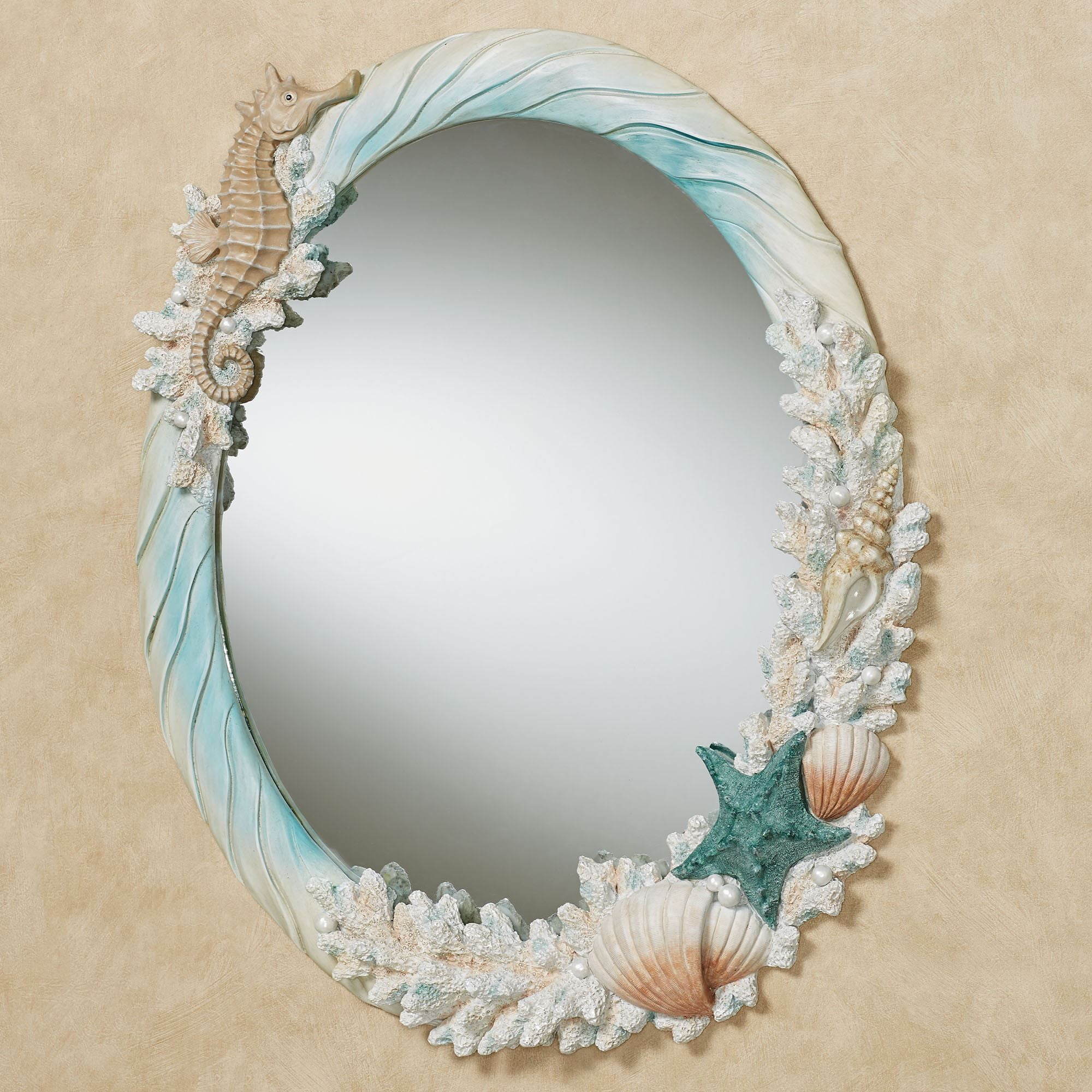 Coral Medley Oval Wall Mirror Multi Earth - Coastal Style Mirrors for Bedroom, Bathroom