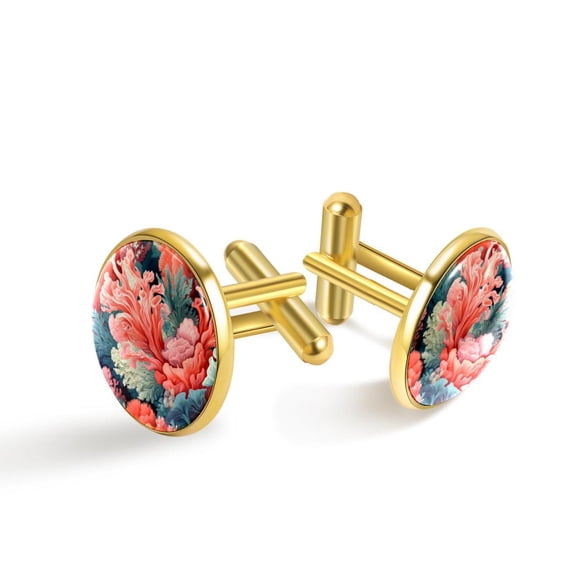 Coral Men's Cufflinks Set, Ideal for Formal Attire, Crafted from Stainless Steel, for Special Occasions