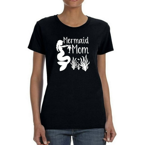 Coral Mermaid Mom Women Black T-Shirt, Female 3X-Large