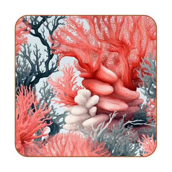 Coral Microfiber Leather Bar Coasters (6PCS) - 10.3x10.3 cm/4.0x4.0 in Square Coasters Set