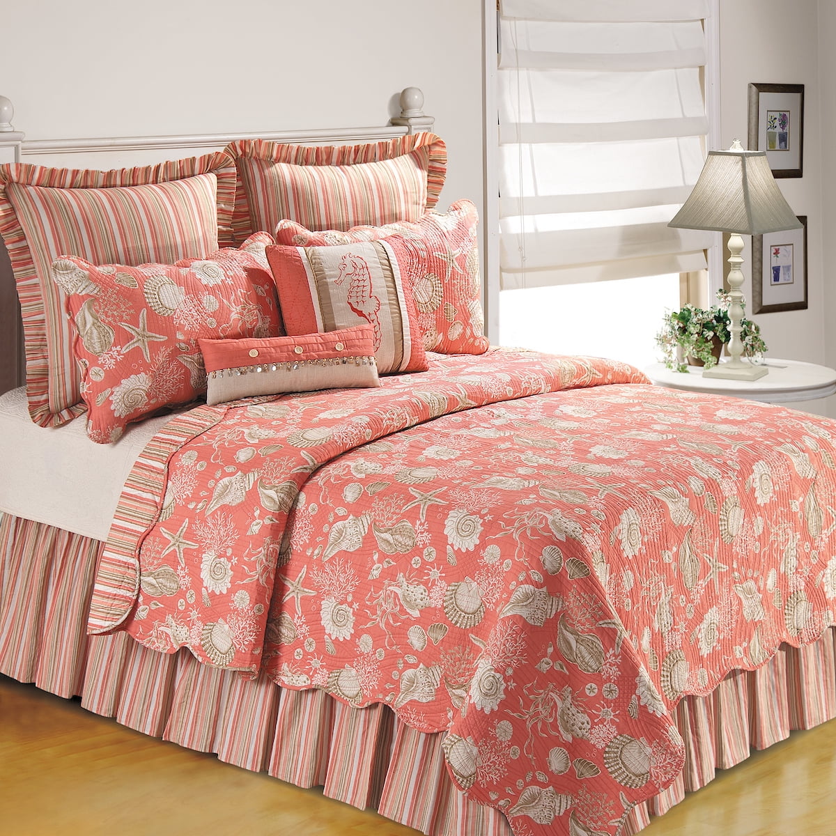 Coral Oversized Twin Cotton Bedspread Quilt