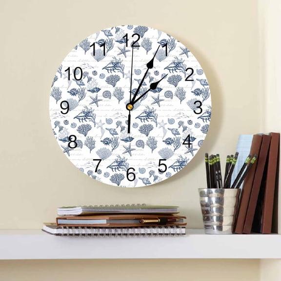 Coral Navigation Retro Navy Blue Wall Clock Large Modern Kitch Dinning Round Wall Clocks Bedroom Silt Hanging Watch