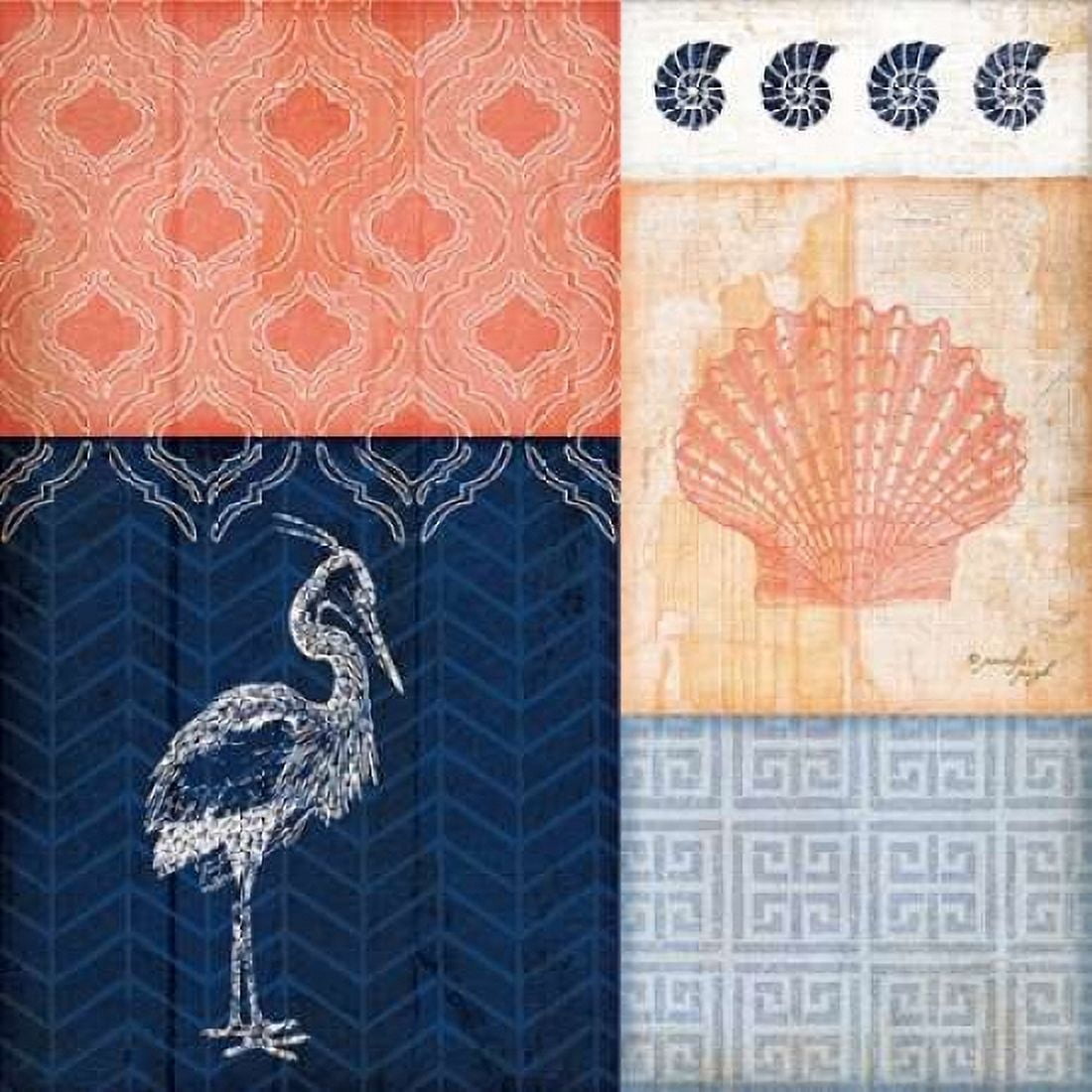 Coral & Navy Coastal IV Canvas Art - Jennifer Pugh (24 x 24)