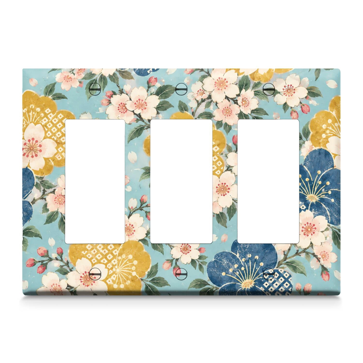 Coral Orange, Aqua Teal and Gold Decorative Art 3-Gang Decorator Wall ...