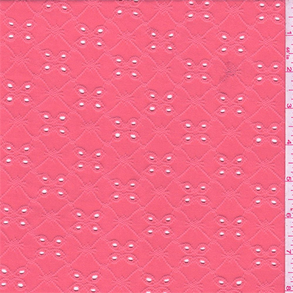 Coral Orange Diamond Eyelet Jersey Knit, Fabric Sold By the Yard