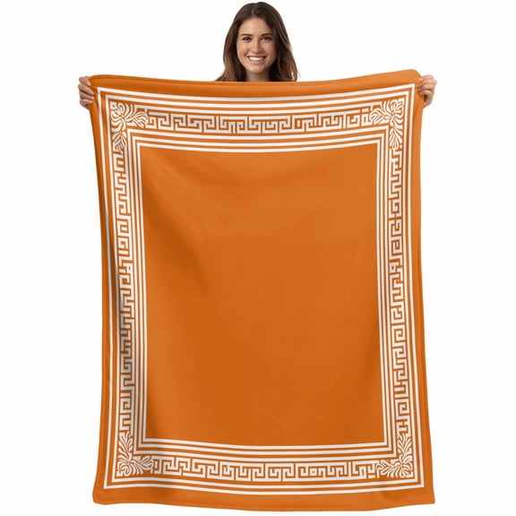 Coral Orange Greek Key Pattern Throw Blankets, Geometric Modern Soft Fleece Blanket Decorative for Home Sofa Couch Chair Living Bedroom, 30x40 Inches,
