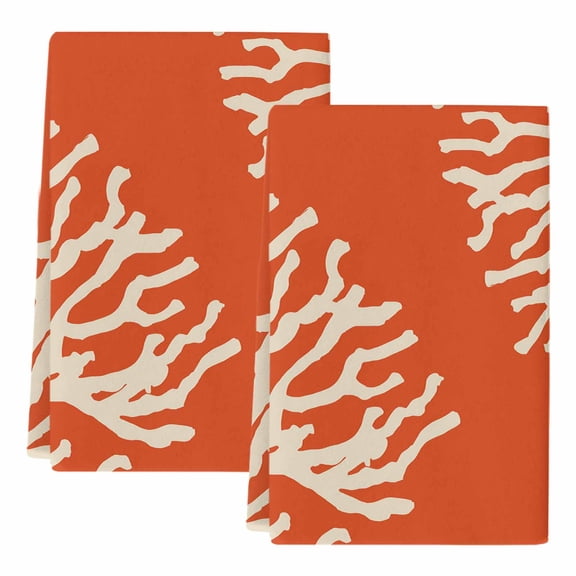 Coral Orange Kitchen Towels Set of 2, Absorbent Microfiber Dish Tea Towels with Hanging Loop, Coastal White Ocean Marine Nautical Beach Resuable Hand Towel for Home Kitchen Cooking Cleaning 18"x28"