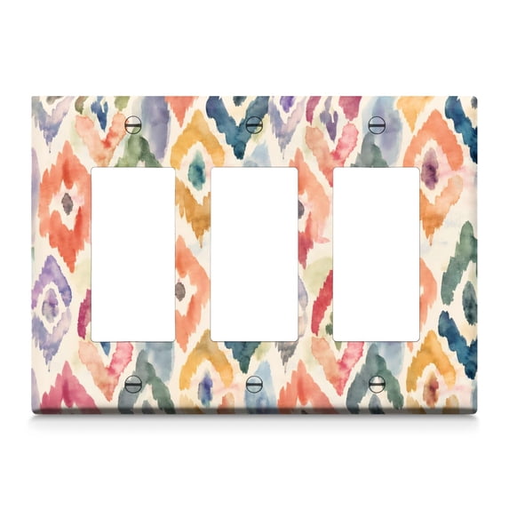 Coral Orange, Rose Red and Dusty Blue Decorative Art 3-Gang Decorator ...
