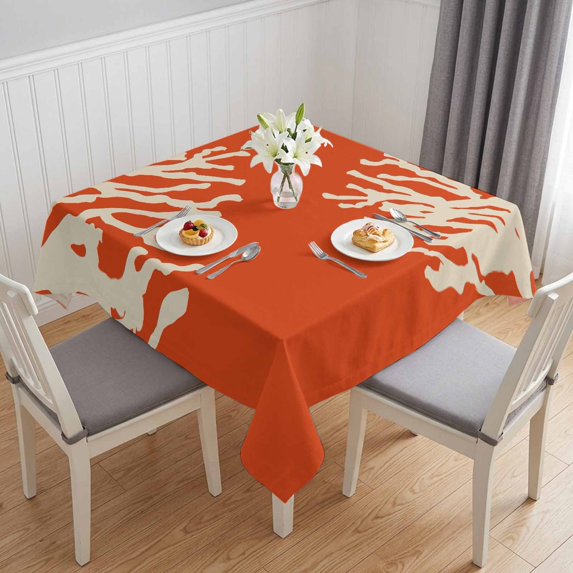 Coral Orange Table Cloth Waterproof Tablecloths, Coastal White Ocean Marine Nautical Beach Tablecloth Dining Table Cover for Kitchen Party Tabletop Outdoor, Square Tablecloth 60x60 Inch