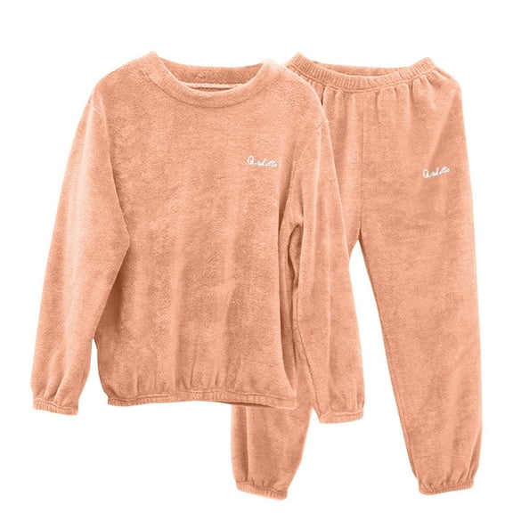 Coral Pajamas for Man Winter Warm Fleece Fuzzy Elastic Waist Crewneck Long Sleeve Loungewear