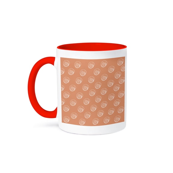 3dRose, Coral Peach and White Sea Shells beach theme, 15oz Two-Tone Red Mug