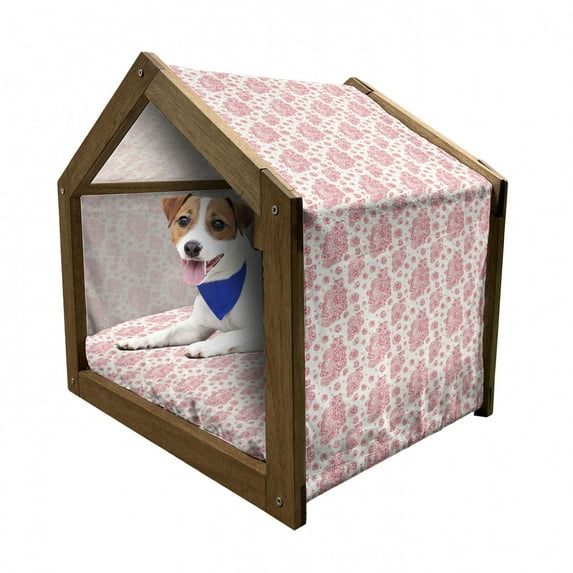 Coral Pet House, Peonies English Roses Victorian Bouquet Corsage Blossoms Flourish, Outdoor & Indoor Portable Dog Kennel with Pillow and Cover, 5 Sizes, Dark Coral Pale Pink, by Ambesonne