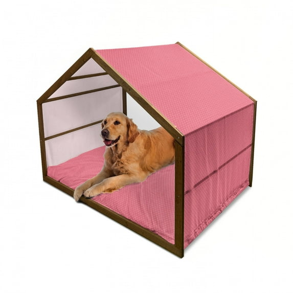 Coral Pet House, Quatrefoil Pattern Gothic Renaissance Era Antique Design Traditional Motif, Outdoor & Indoor Portable Dog Kennel with Pillow and Cover, 5 Sizes, Coral and Red, by Ambesonne