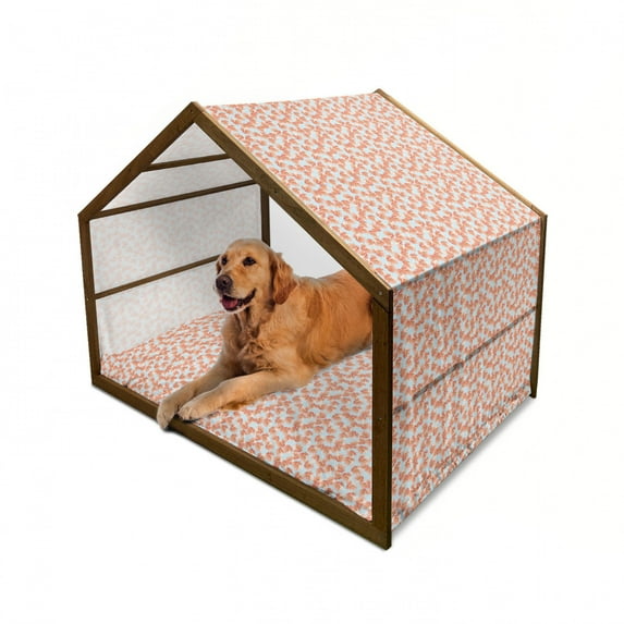 Coral Pet House, Soft Pastel Poppy Flowers on Chevron Zigzag Backdrop Romantic Feminine, Outdoor & Indoor Portable Dog Kennel with Pillow and Cover, 5 Sizes, Coral Pale Blue Yellow, by Ambesonne