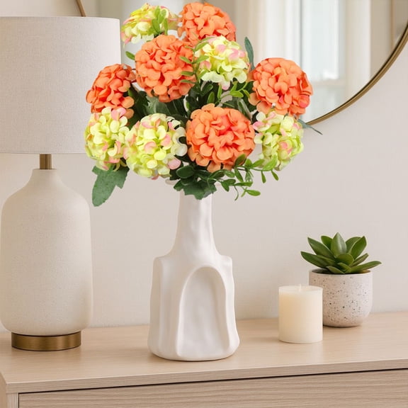 Coral Pink 10 Heads Watercolor Big Dragon Phoenix Hydrangea Artificial Flower Bouquet, Fake Hydrangeas, Home Decor, Wedding Handheld Flowers, Flower Wall Decor, Room, Wedding Decor, Easter Decor, 1pc