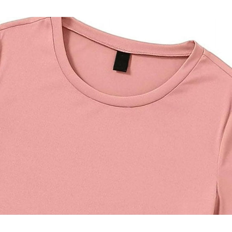 Coral Pink Basics Plain T-Shirts Neck Women\'s Round Short Sleeve